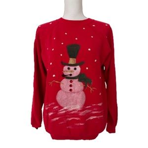 Vtg Hanes Her Way Woman’s Red Long Sleeve Holiday Top, Sz L